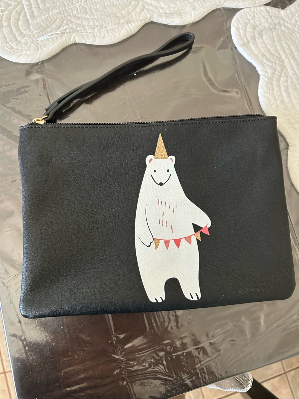 Black Wristlet Clutch with Party Bear Graphic